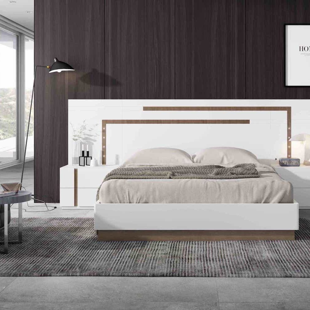 DORMITORIO DE MATRIMONIO MODERNO SERIE EOS COLOR ACACIA Y GRIS LACADO